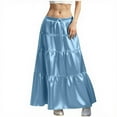 thumbnail image 1 of Women Satin Maxi Skirt 2025 High Waisted Elastic Tiered A-Line Swing Party Cocktail Skirt Flowy Flared Ruffle Hem Elegant Boho Formal Midi Skirt Dressy Evening Attire Fall Wedding Guest Outfit, 1 of 5