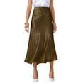 thumbnail image 1 of Women Satin Midi Skirt Elastic Waistband High Waisted Flowy Casual Elegant Silk Skirts 2025 M Coffee, 1 of 6
