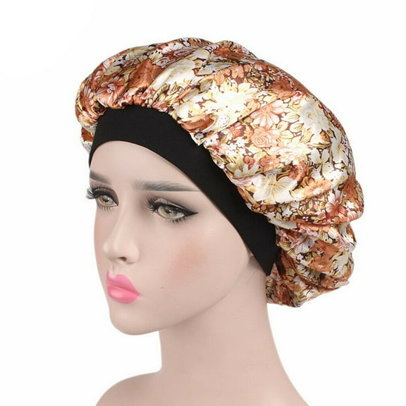 Women Satin Night Sleep Cap Hair Bonnet Hat Silk Head Cover Wide Elastic Band