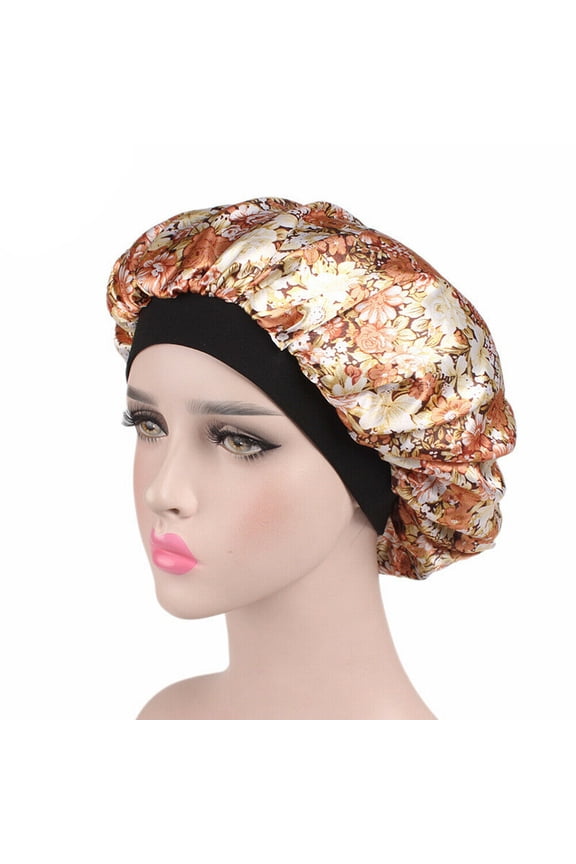 Women Satin Night Sleep Cap Hair Bonnet Hat Silk Head Cover Wide Elastic Band