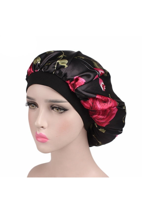 Women Satin Night Sleep Cap Hair Bonnet Hat Silk Head Cover Wide Elastic Band
