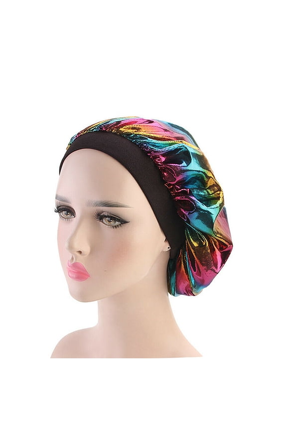 Women Satin Night Sleep Cap Hair Bonnet Hat Silk Head Cover Wide Elastic Band