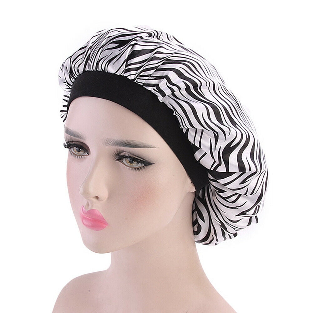 Women Satin Night Sleep Cap Hair Bonnet Hat Silk Head Cover Wide Elastic  Band US