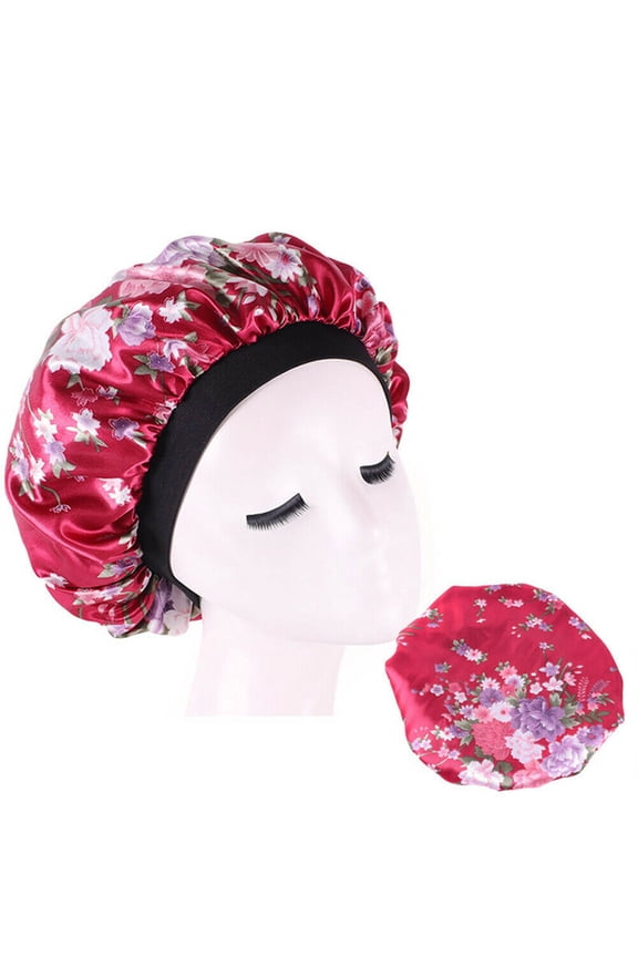 Women Satin Night Sleep Cap Hair Bonnet Hat Silk Head Cover Wide Elastic Band