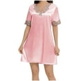 thumbnail image 1 of Women Satin Nightgown Short Sleeve Lace Sleepwear Silk Nightshirt V Neck Loungewear Soft Nightdress Pajamas, 1 of 6