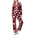 thumbnail image 1 of Women Satin Pajama Set Casual 2 Piece Flower Print Long Sleeve Shirt and Loose Fit Pants Sleepwear Loungewear, 1 of 3