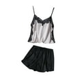 thumbnail image 1 of Women Satin Pajama Set Color Block Cami Shorts Sleepwear 2 Piece Loungewear Silk Nightwear Soft Pjs Set, 1 of 3