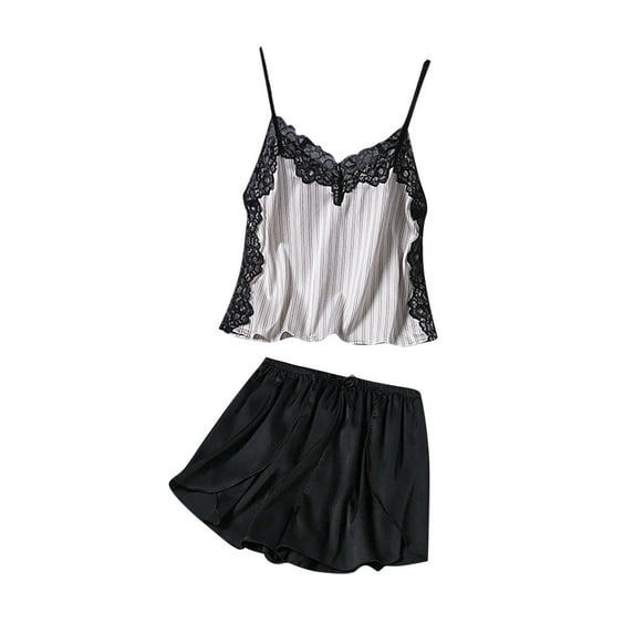 Women Satin Pajama Set Color Block Cami Shorts Sleepwear 2 Piece Loungewear Silk Nightwear Soft Pjs Set