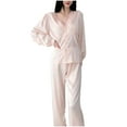 thumbnail image 1 of Women Satin Pajama Set Long Sleeve Button Down Top and Pants Sleepwear Silk Lounge Set Nightwear Pjs Set, 1 of 5