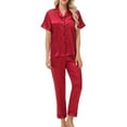 thumbnail image 1 of Women Satin Pajama Set Short Sleeve Pants Sleepwear Two Piece Silk Pjs Button Down Loungewear Nightwear, 1 of 3