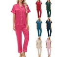 thumbnail image 1 of Women Satin Pajama Set Short Sleeve Pants Sleepwear Two Piece Silk Pjs Button Down Loungewear Nightwear, 1 of 3