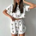 thumbnail image 1 of Women Satin Pajama Set, Two Piece Crop Tops Short Sleeve Button Down Top and Shorts Loungewear, 1 of 8