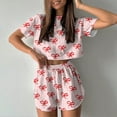 thumbnail image 1 of Women Satin Pajama Set, Two Piece Crop Tops Short Sleeve Button Down Top and Shorts Loungewear, 1 of 4