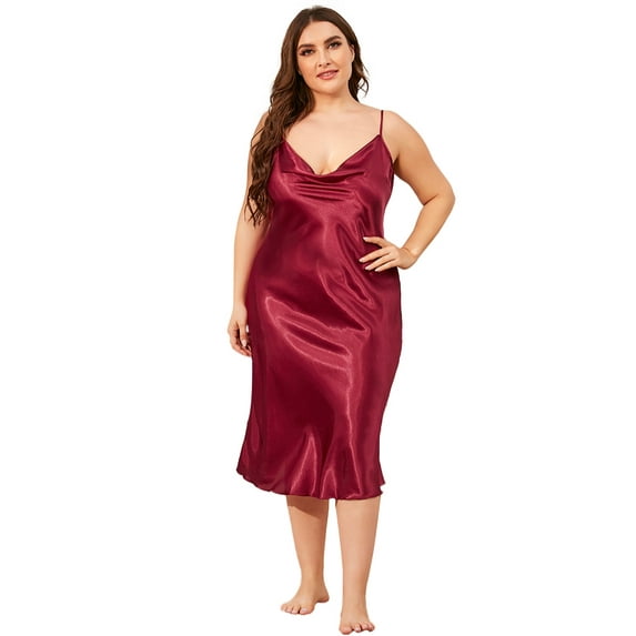 Women Satin Pajamas Night Dress Plus Size Full Slip Sleepwear Nightgowns Spaghetti Strap Long Lingerie Sleep Dress XL-3XL