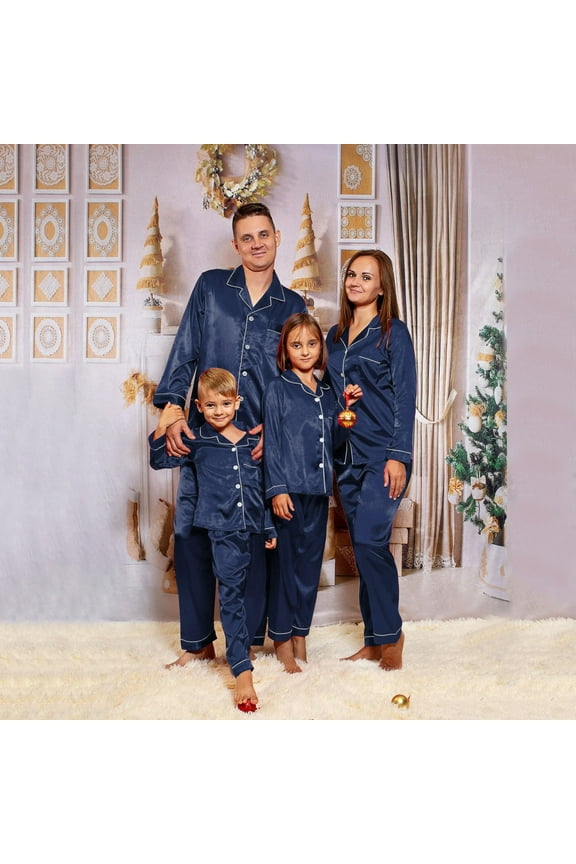 Women Satin Pajamas PJ's Solid Family Matching Sleepwear Nightwear Loungewear Pants Outfits Set New Year's Pajamas for The Whole Family Non Christmas Matching Family Pajamas Matching Pajamas Family