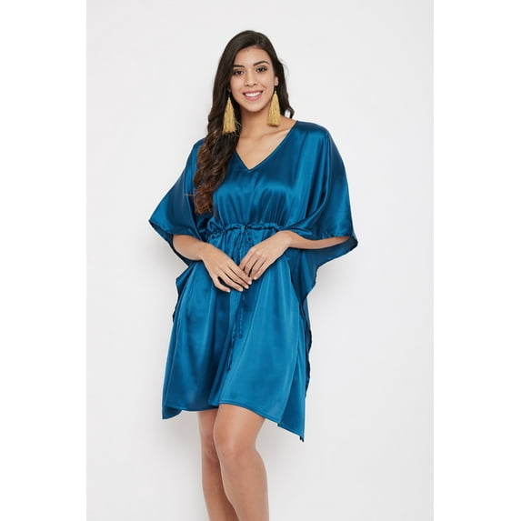 Women Satin Plus Size Tunic Short Kaftan Dress Silk Kimono Sleepwear Adjustale Waist Dress