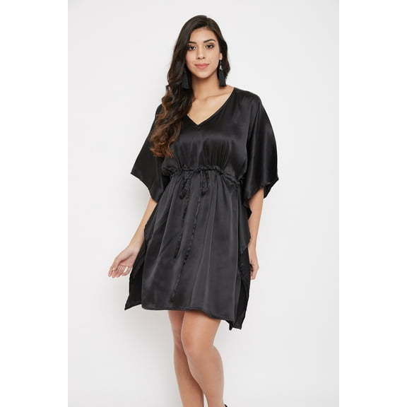 Women Satin Plus Size Tunic Short Kaftan Dress Silk Kimono Sleepwear Adjustale Waist Dress