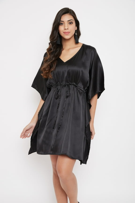 Women Satin Plus Size Tunic Short Kaftan Dress Silk Kimono Sleepwear Adjustale Waist Dress