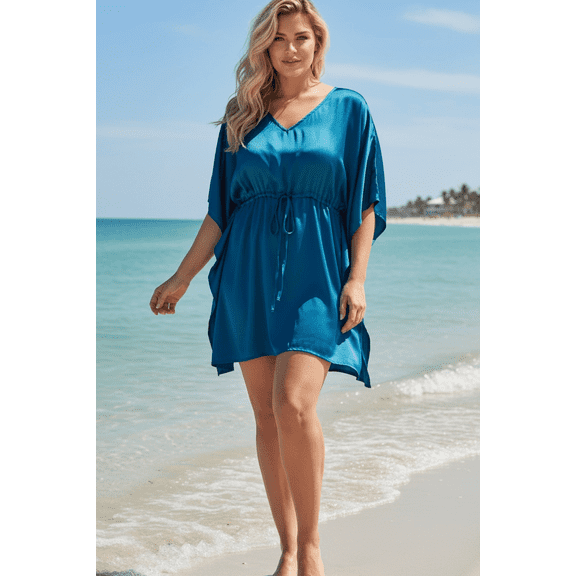 Women Satin Plus Size Tunic Short Kaftan Dress Silk Kimono Sleepwear Adjustale Waist Dress