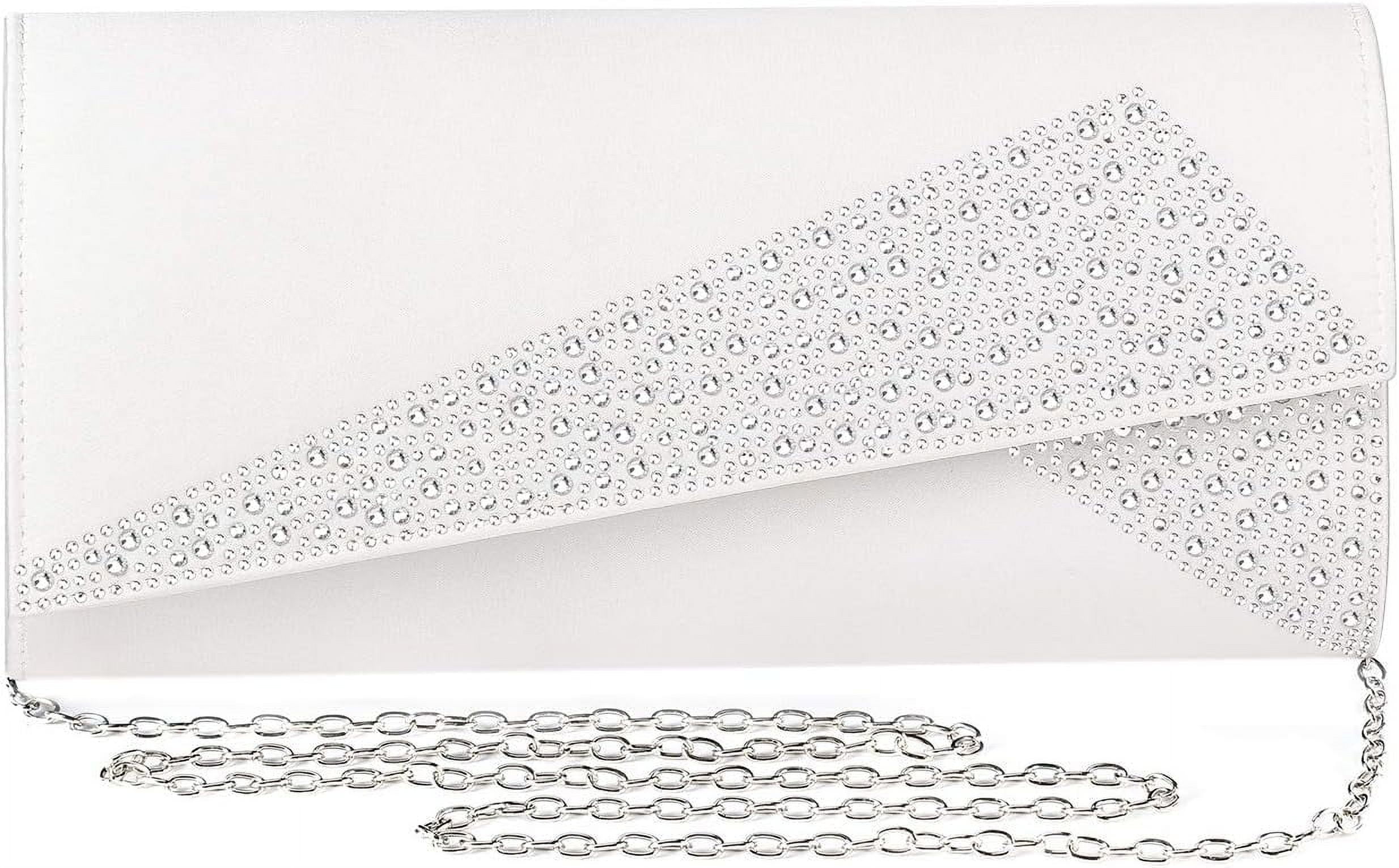 Women Satin Rhinestones Evening Bags Prom Bridal Clutch Purse Cross Body With Detachable Chain Strap