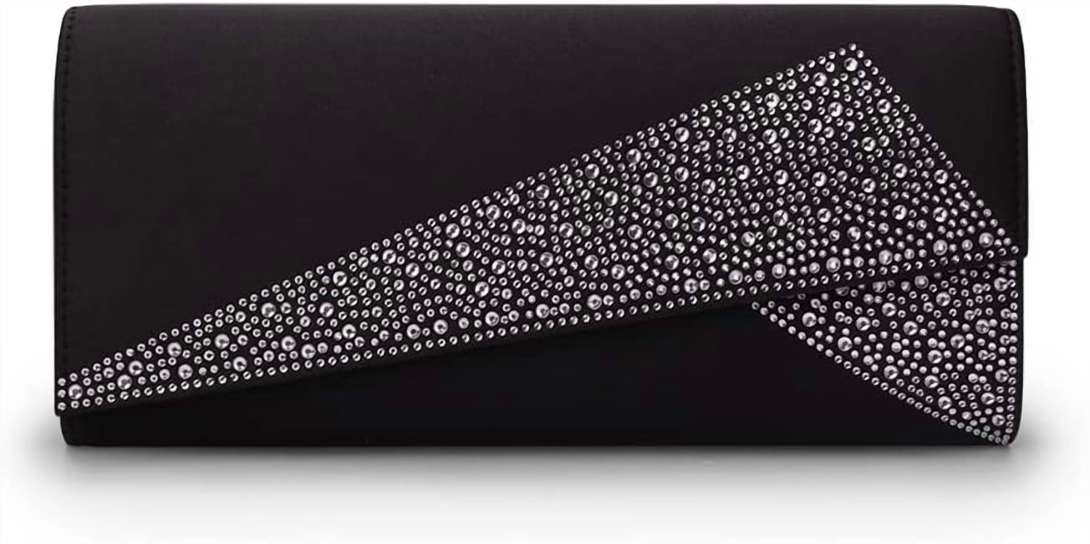 Women Satin Rhinestones Evening Bags Prom Bridal Clutch Purse Cross Body With Detachable Chain Strap