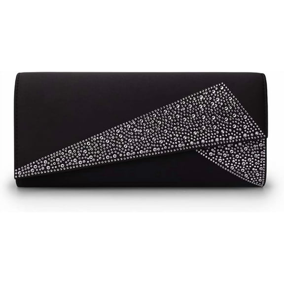 Women Satin Rhinestones Evening Bags Prom Bridal Clutch Purse Cross Body With Detachable Chain Strap