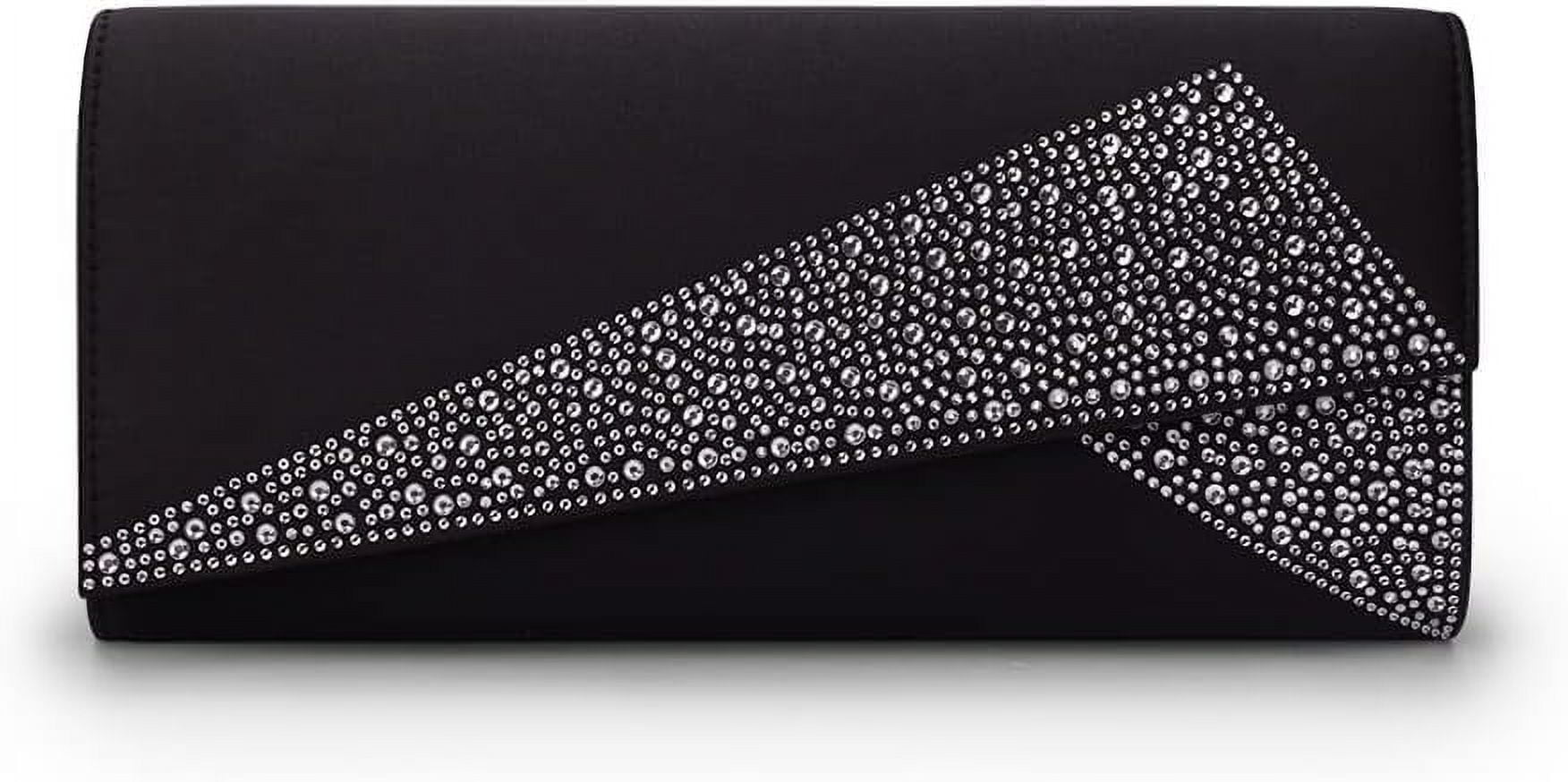 Women Satin Rhinestones Evening Bags Prom Bridal Clutch Purse Cross Body With Detachable Chain Strap
