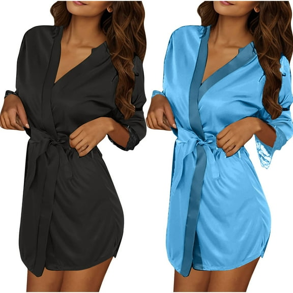 Women Satin Robe Set 2 Pc Silk Bathrobe Kimono Sleepwear Lightweight Loungewear Bridesmaid Dressing Gown