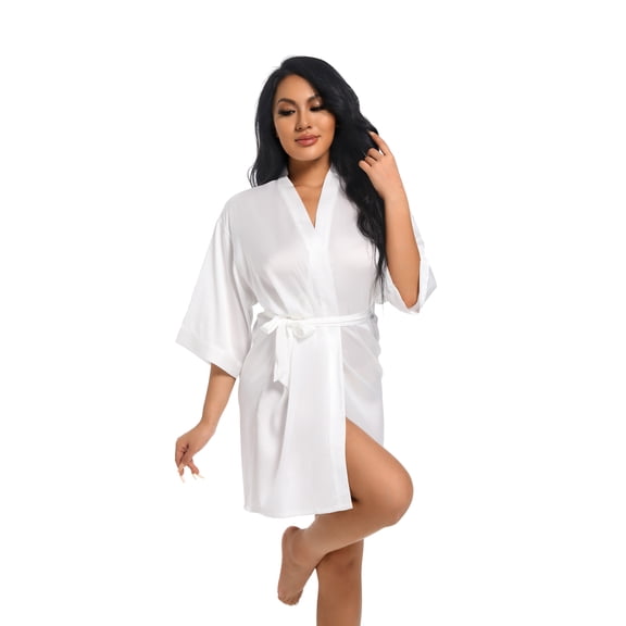 Women Satin Robe Silky Bride Bridesmaid Robe Wedding Party Robe Soft Kimono Bathrobe for Women Short Sleepwear