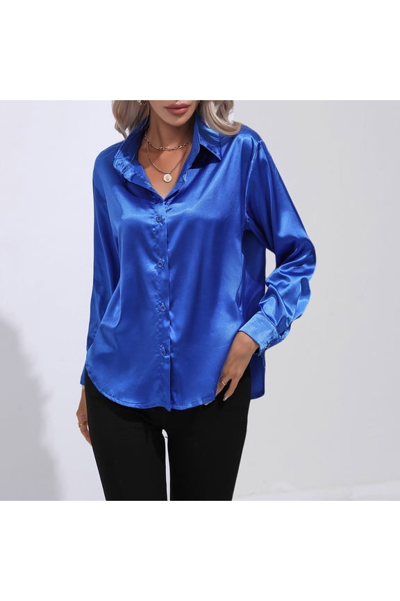 Women Satin Shirt Imitation Silk Long Sleeved Blouse Spring Summer European Casual Top