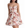 thumbnail image 1 of Women Satin Short Corset Mini Dress Sleeveless Sweetheart Neckline Ruffle Party Dress Summer with Pockets Floral Print L, 1 of 9