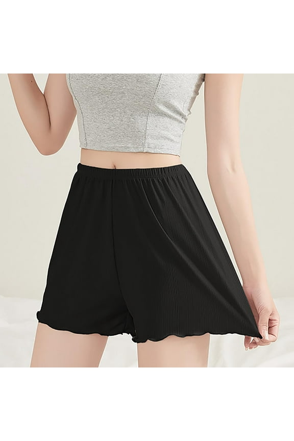 Women Satin Shorts Ruffle Panty French Knickers Slip Shorts for Under Dresses Pettipants Half Slip Shorts Split Skirt Black XL
