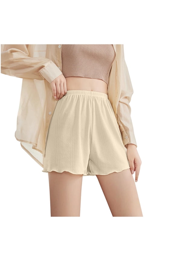 Women Satin Shorts Ruffle Panty French Knickers Slip Shorts for Under Dresses Pettipants Half Slip Shorts Split Skirt
