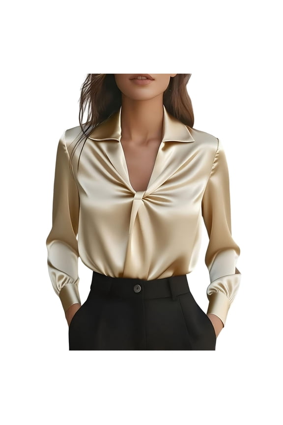 Women Satin Silk Blouse Long Sleeve Cowl Neck Elegant Business Casual Office Work Top Fall Winter Dressy Shirt