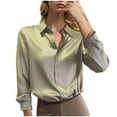 thumbnail image 1 of Women Satin Silk Button Down Shirt Long Sleeve Tops V Neck Loose Blouse Elegant Solid T-Shirt Lightweight Thin Shirts Dressy Business Casual Work Tshirts Fall Casual Cozy Outfits, 1 of 5