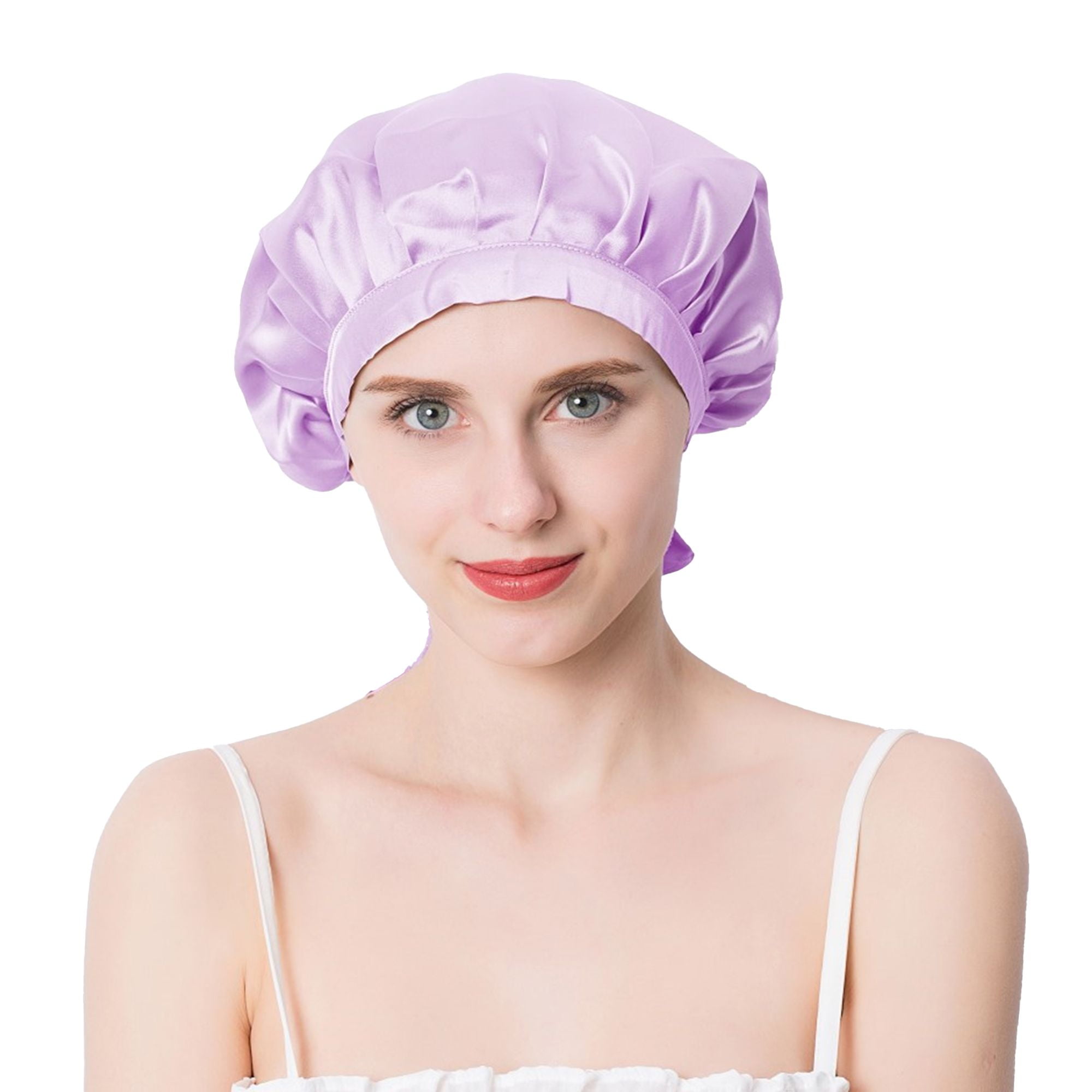 Women Satin Sleep Bonnet Adjustable Tie Back Hair Protection Cap for All Hair Types - Purple