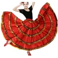 thumbnail image 1 of Women Satin Spanish Flamenco Dance Skirt Swing Modern Ruffle Pleated Frill Ballroom Dancewear, 1 of 5