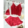 thumbnail image 1 of Women Satin Two-Piece Pajama Set Cami Top & Rufle Hem Shorts PJ Set Red XL, 1 of 8