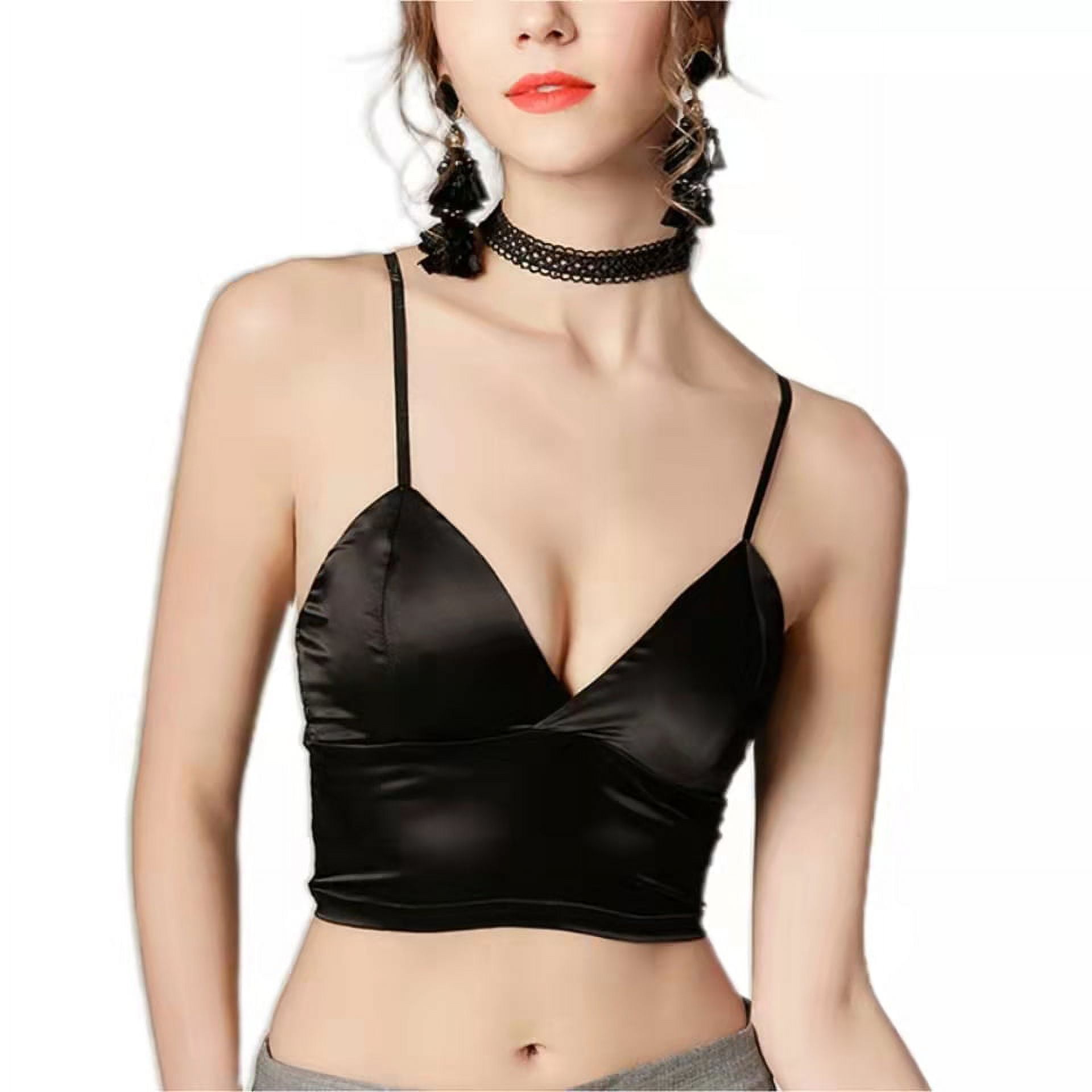 Women Satin V-neck Longline Bralette, Triangle V-neck Deep Slings Underwear  Wireless Bra Croptops for Teens 
