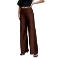 thumbnail image 1 of Women Satin Wide Leg Pants Hidden Elasticized Waistband Silk Casual Long Flowy Loose Trousers Chocolate Color XL, 1 of 7