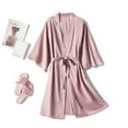 thumbnail image 1 of Women Satin Wrap Bathrobe Pajamas, Wide 3/4 Sleeve V Neck Belt Robe, Classic Soft Home Wear Sleepwear XXL, 1 of 6