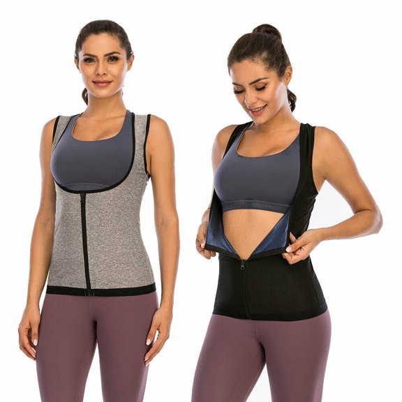 Women Sauna Corset Waist Trainer Suit Tank Top Zipper Body Shaper Workout Shirt