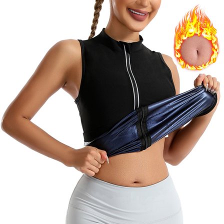 Women Sauna Sweat Suit, Slimming Workout Vest Body Shaper Waist Trainer Top for Women Blue S