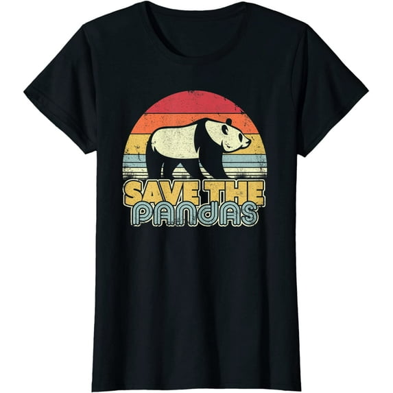 Women Save The Pandas Shirt Retro Style Panda Short Sleeve T-Shirt