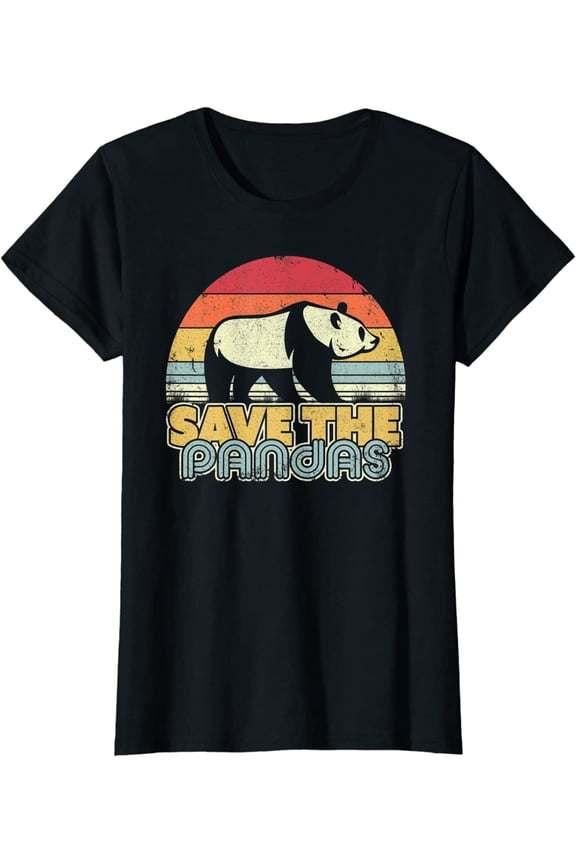Women Save The Pandas Shirt Retro Style Panda Short Sleeve T-Shirt