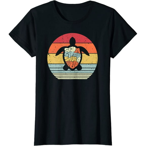 Women Save The Turtles Shirt Retro Skip A Straw Save A Turtle Short Sleeve T-Shirt