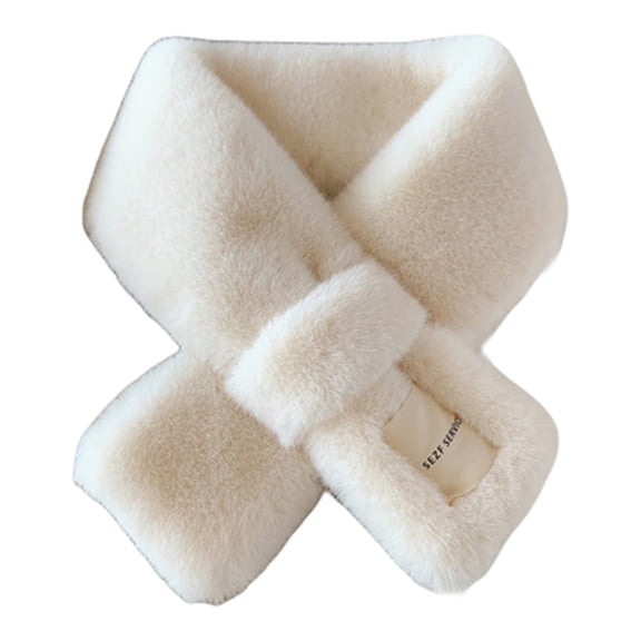 Women Scarf Cross Solid Color Plush Furry Imitation Rabbit Fur Faux Collar Thicken Warm Ladies Scarf for Outdoor