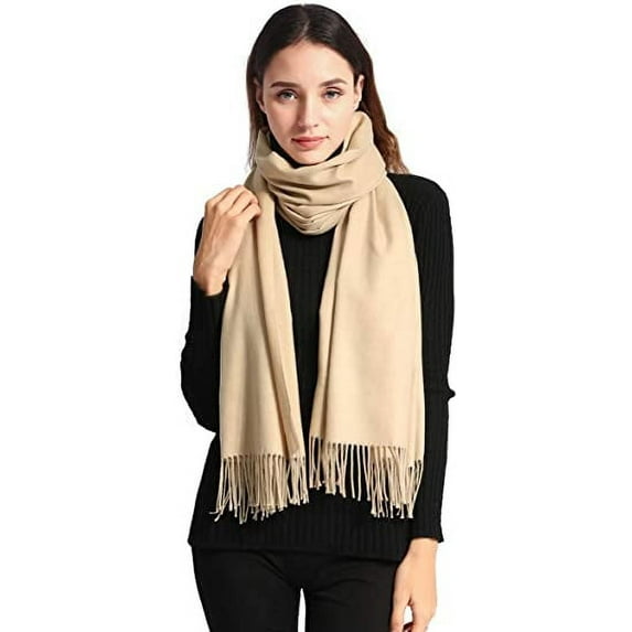 Women Scarf Pashmina Shawls and Wraps for Evening Dresses , Winter Fashion Soft Warm Long Large Scarves , Lightweight Silk Solid Colors Capes for Ladies Beige