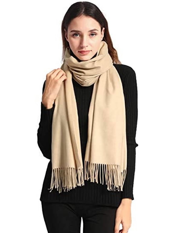 Women Scarf Pashmina Shawls and Wraps for Evening Dresses , Winter Fashion Soft Warm Long Large Scarves , Lightweight Silk Solid Colors Capes for Ladies Beige