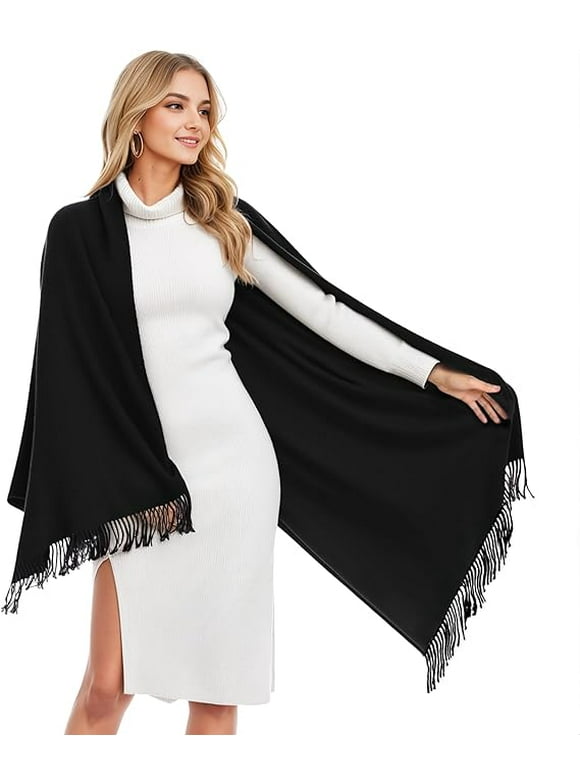 Women Scarf Pashmina Shawls and Wraps for Evening Dresses, Winter Fashion Soft Warm Long Large Scarves, Lightweight Silk Solid Colors Capes for Ladies Black